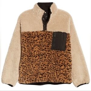 Rails Saga Faux Shearling Sherpa Fleece Leopard Brown Pullover Sweater size M